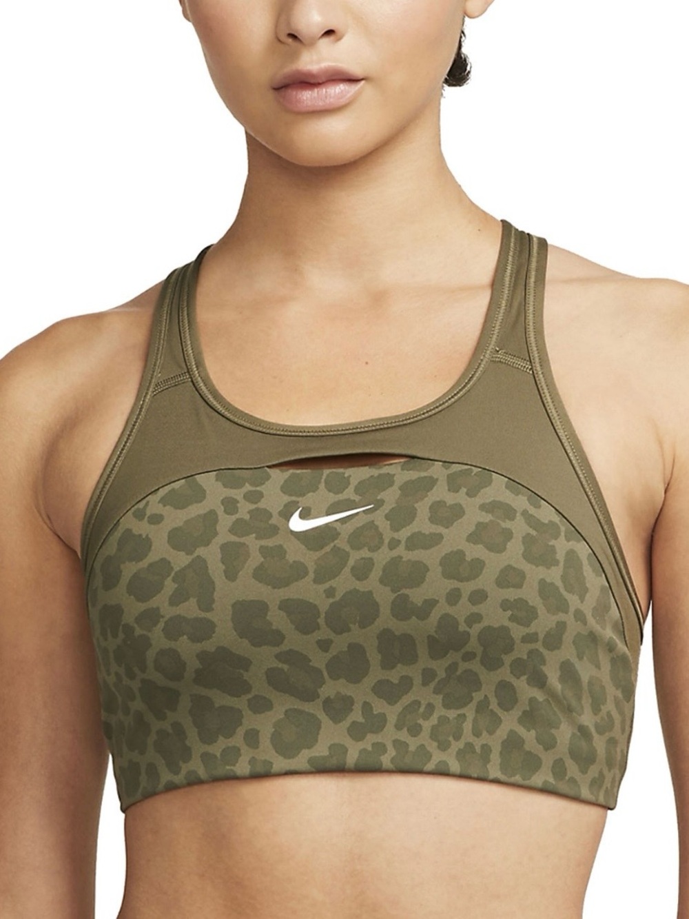 Nike Olive Green Leopard-Print Racerback Sports Bra Size Small